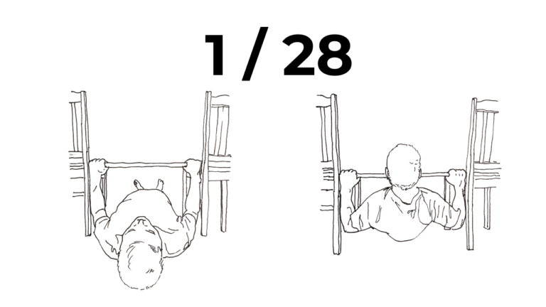 Man training seated Pull Chair Hold at home.