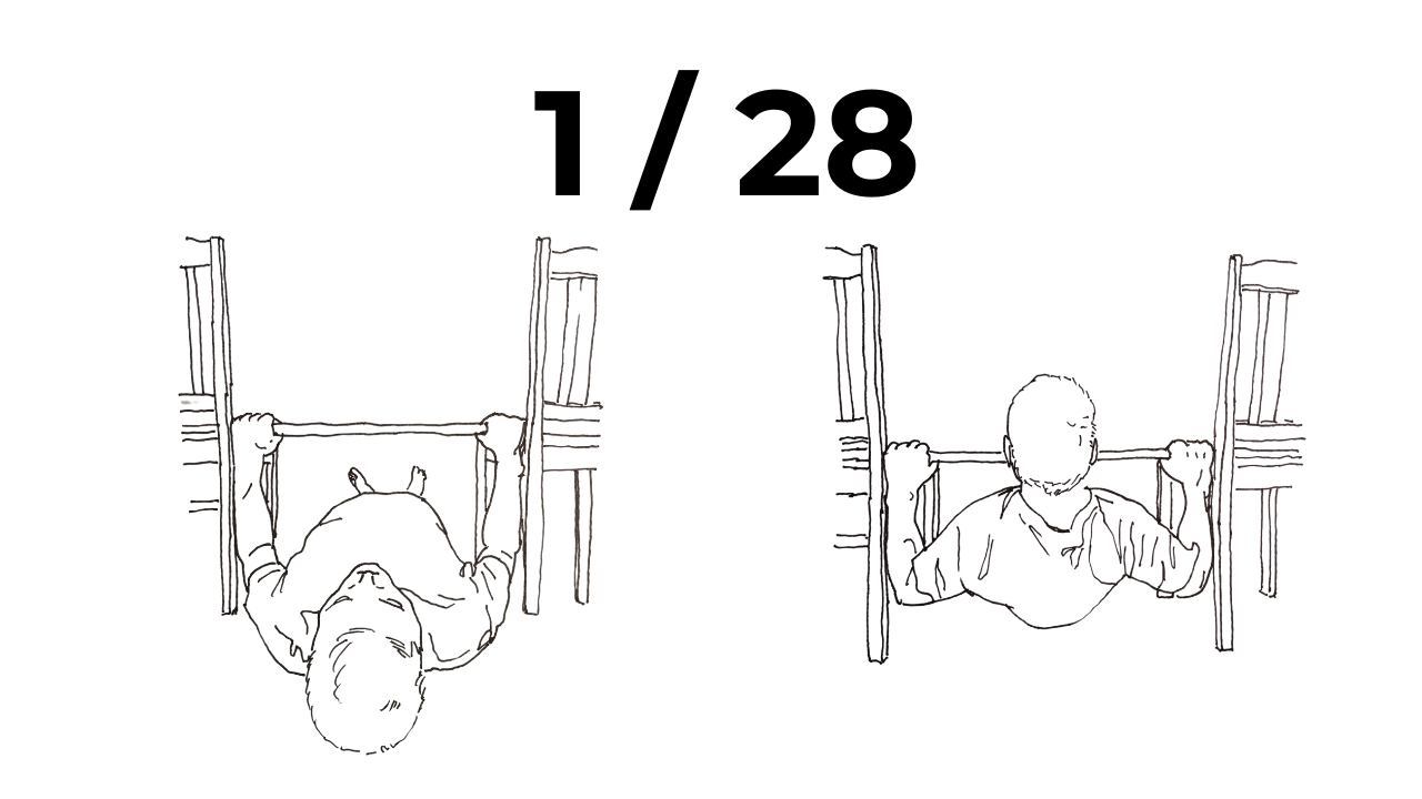 Man training seated Pull Chair Hold at home.