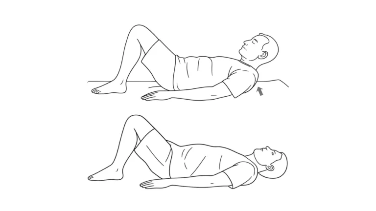 A man training Hollow Hold and lift his shoulders.