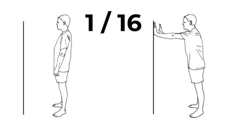 Man training wall lean hold at home.