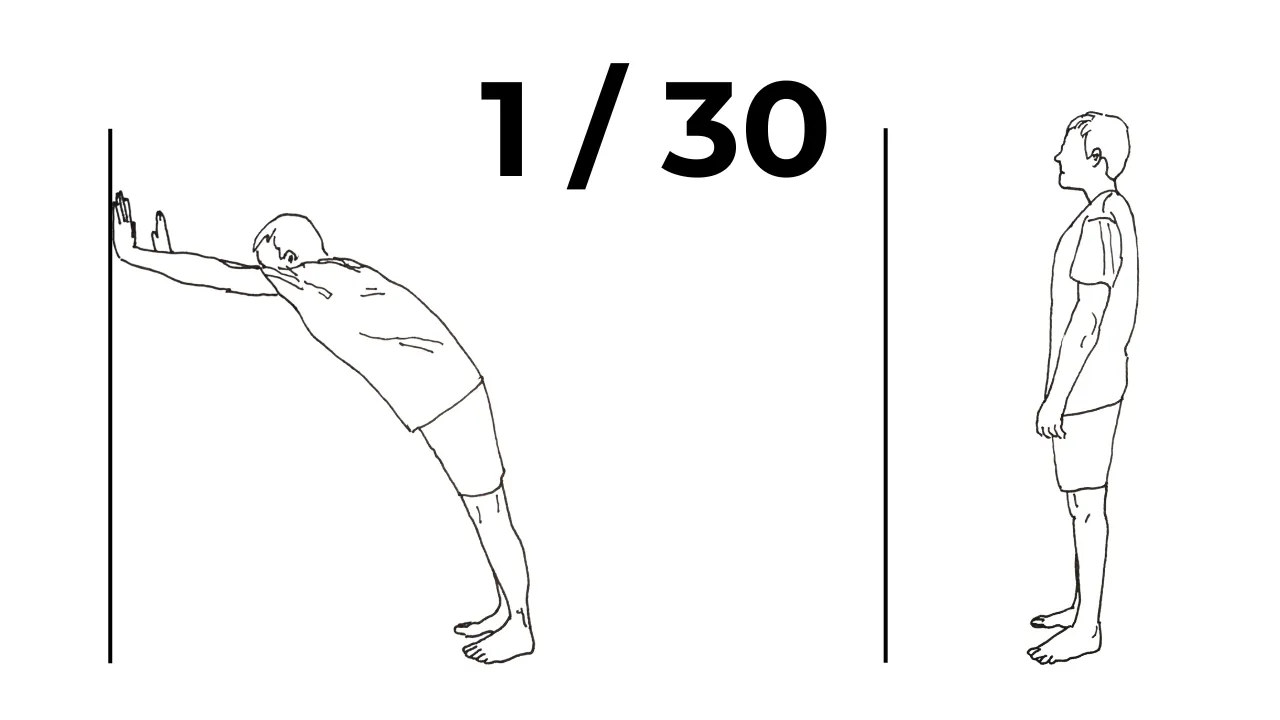 Beginner calisthenics wall lean shoulder hold level 1 showing leaning position against wall