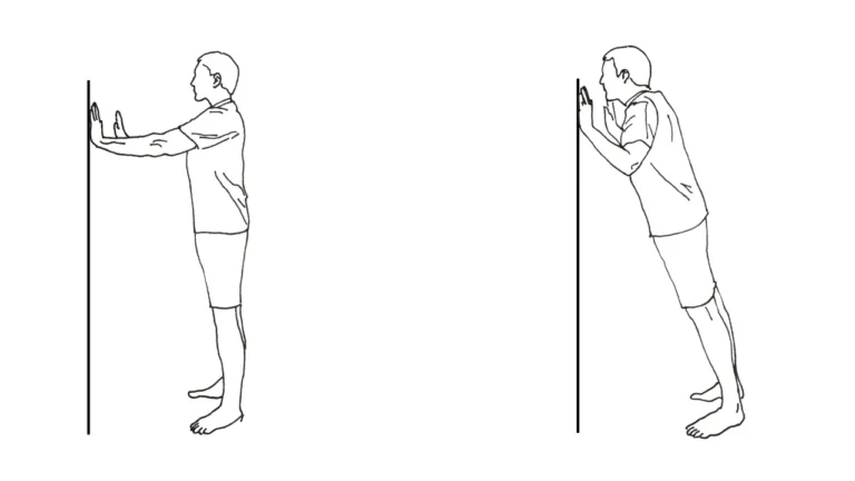 Person exercising the wall push up with straight back.