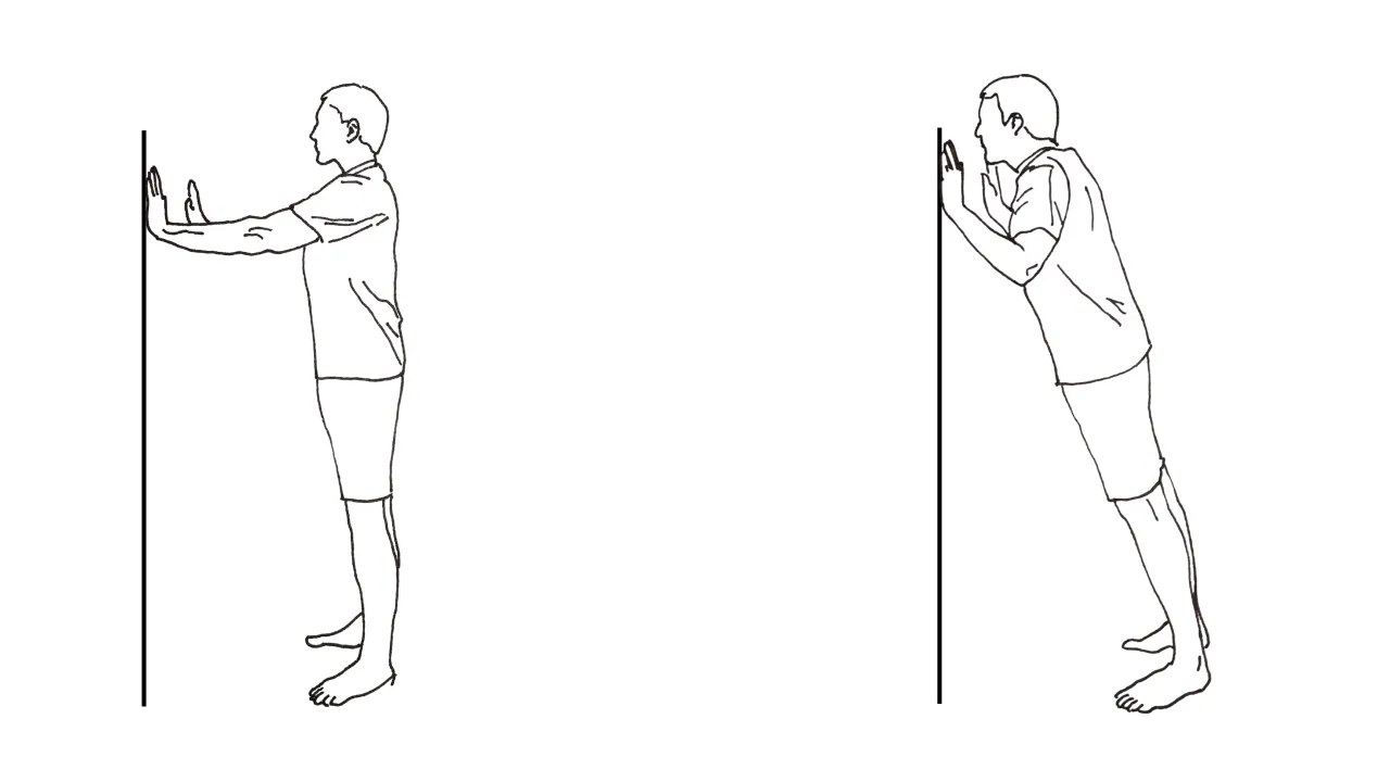 Person exercising the wall push up with straight back.